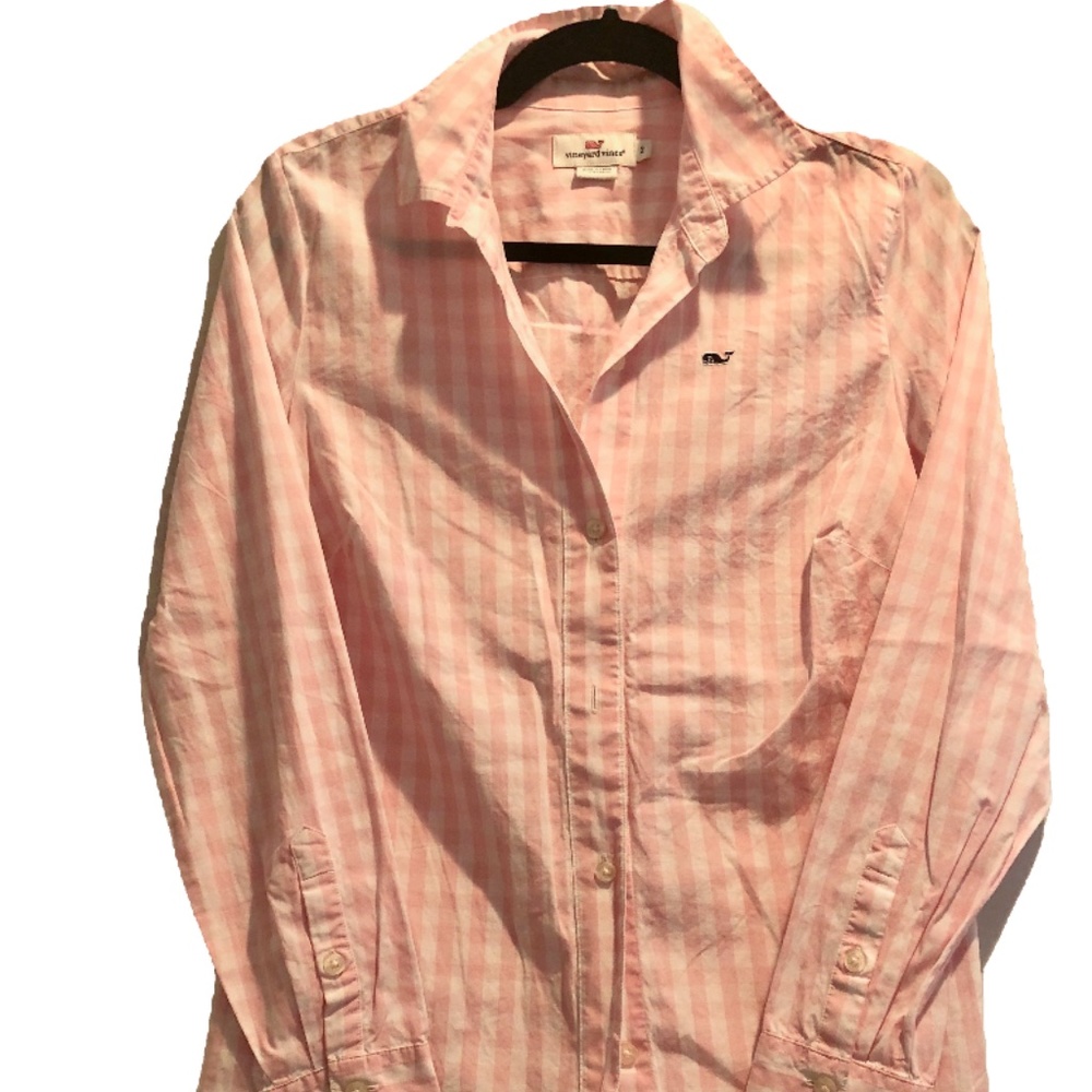 Vineyard Vines Pink Gingham Button Down Top